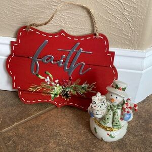 Ceramic snowman & Faith sign